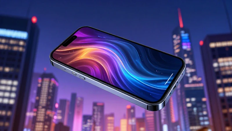 Teléfono moderno emerge entre luces urbanas