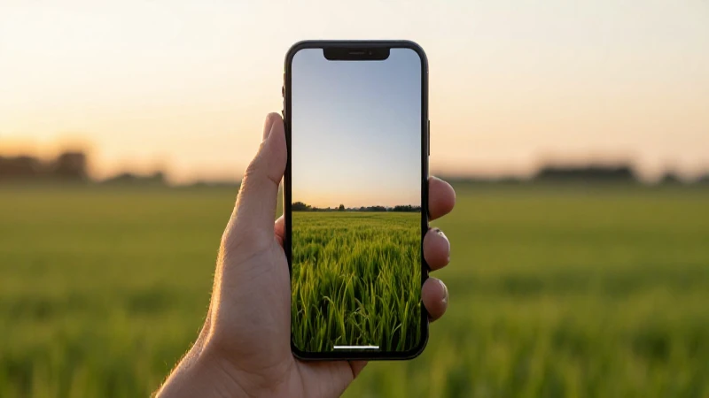 Teléfono Android al atardecer, campo difuminado