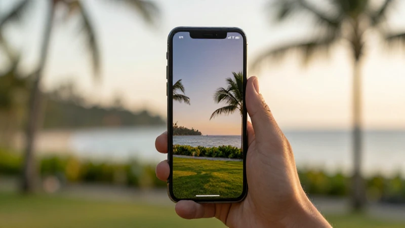 Teléfono muestra señal en paisaje exótico