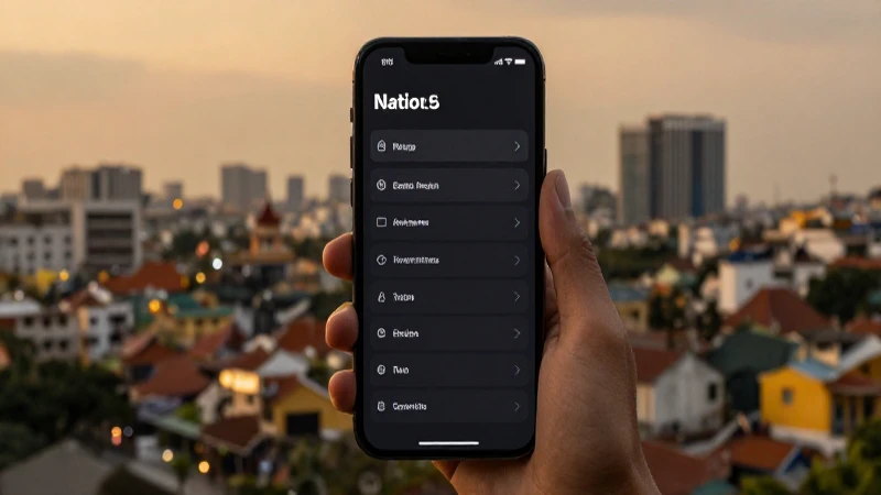 Smartphone con ajustes, fondo de Hanói cálido