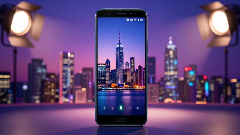 Smartphone Android con iluminación dramática urbana