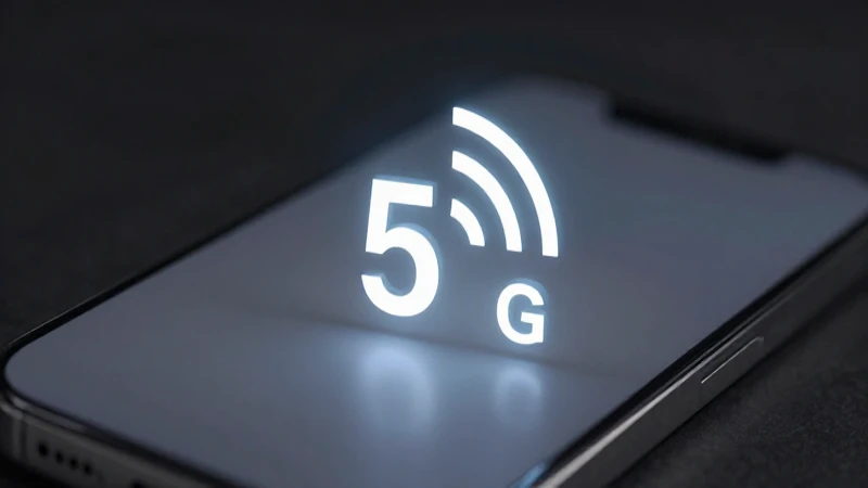 Teléfono iPhone con señal 5G destacada