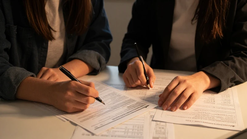 Joven pareja revisa finanzas bajo luz cálida