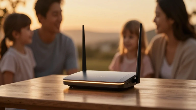 Wifi familiar, luz dorada, enfoque cinematográfico