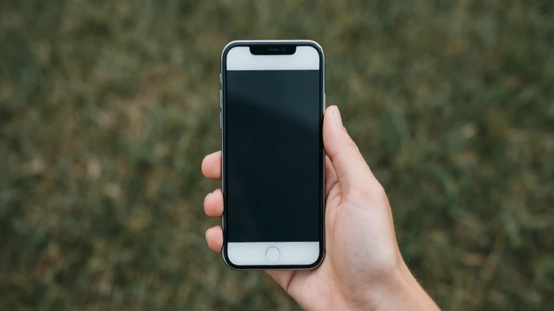 Teléfono iPhone, vista aérea suavemente desenfocada