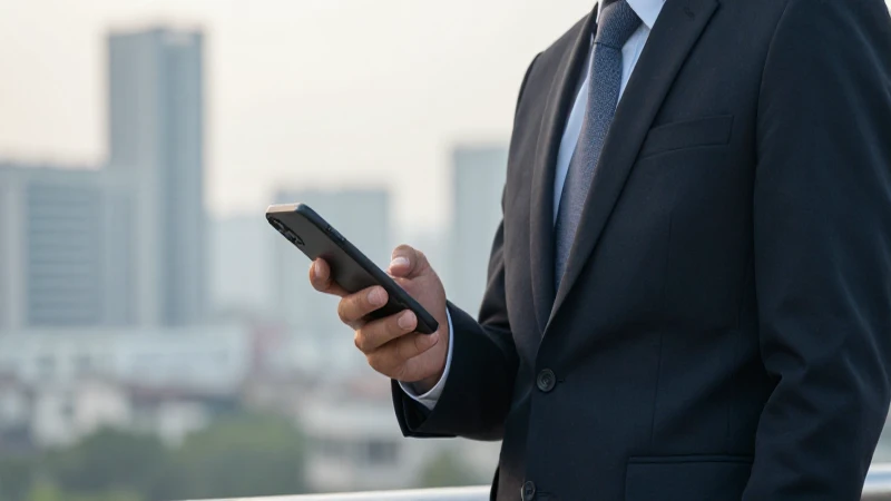 Hombre de negocios usa el teléfono enfocado