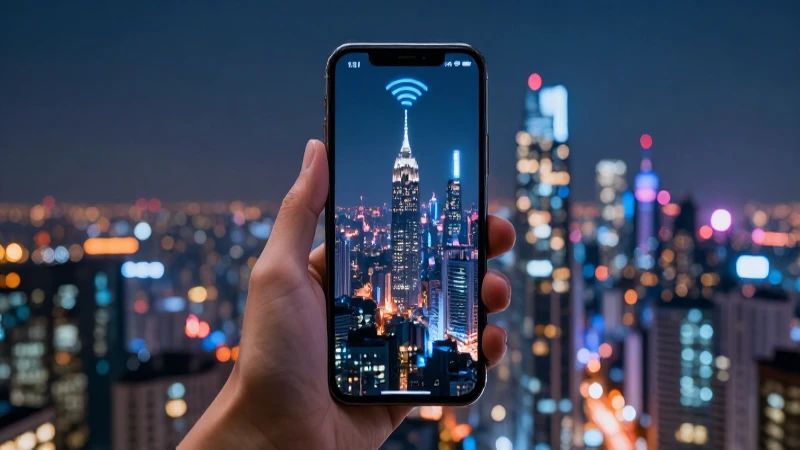 Pantalla muestra señal en horizonte futurista