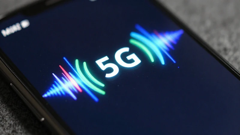Pantalla muestra ondas 5G vibrantes