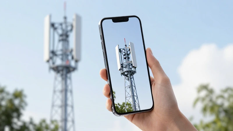 Teléfono móvil, torre celular, luz diurna moderna