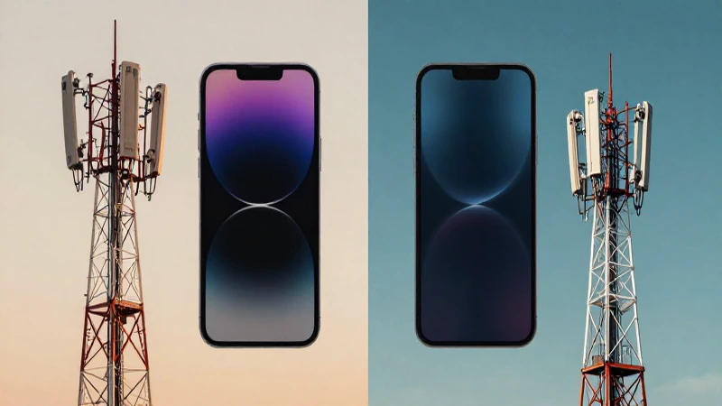 Smartphones yuxtapuestos contra torres, colores contrastantes