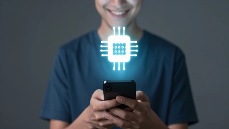 Persona sonríe con smartphone e icono brillante