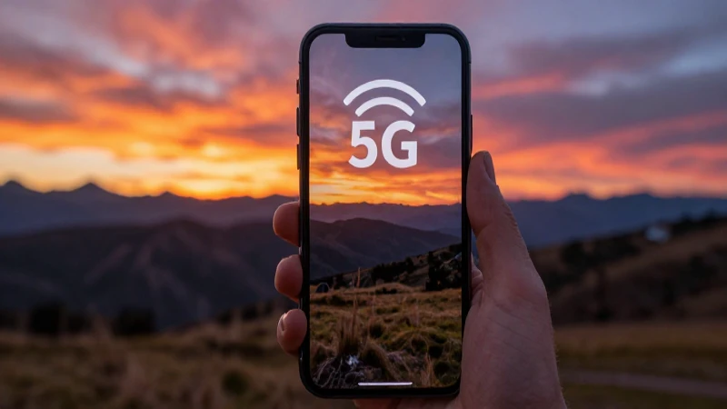 Atardecer vibrante sobre paisaje peruano con 5G