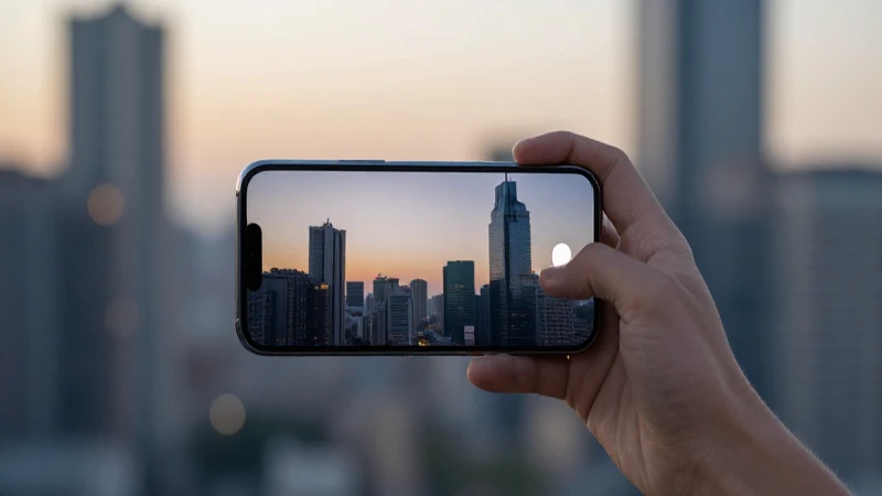 Smartphone en ciudad, luz cinematográfica suave