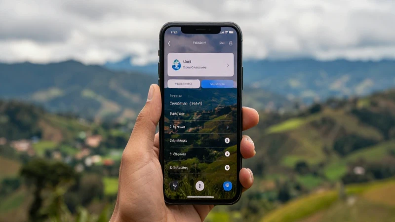 APN 5G INTERNET en COLOMBIA: ¡Descubre el SECRETO! 3 Smartphone en paisaje colombiano con luz cinematográfica