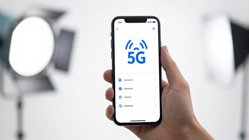 Teléfono muestra 5G con luz brillante