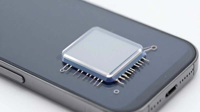 Chip traslúcido sobre smartphone con luz suave