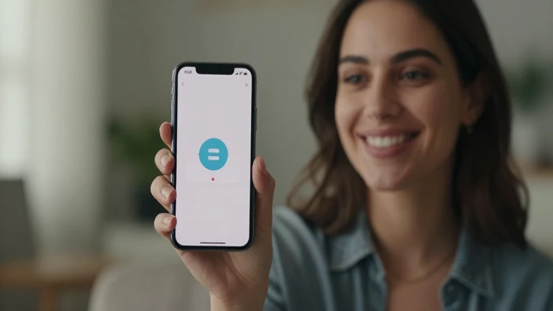 Mujer sonríe con eSIM mostrando en móvil