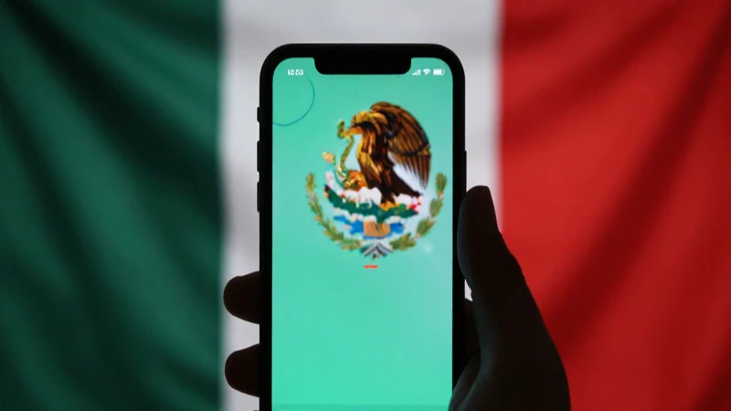 Smartphone con señal, fondo mexicano vibrante