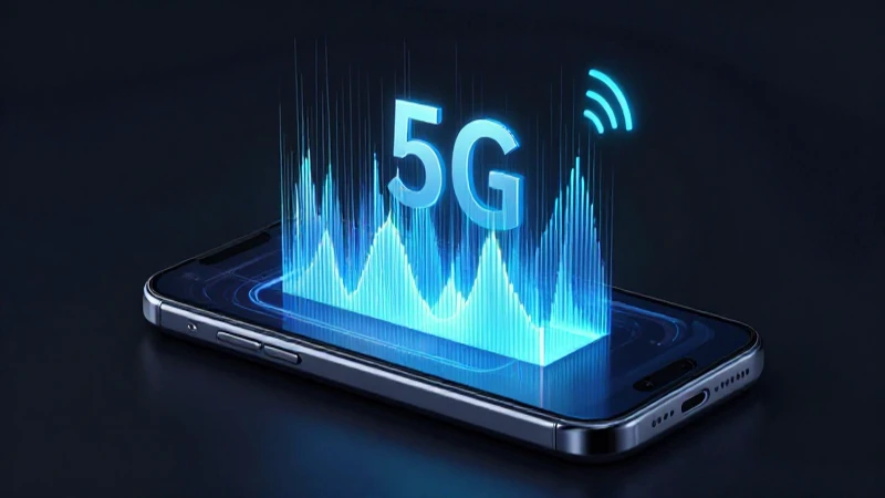 Teléfono muestra 5G futurista e iluminación