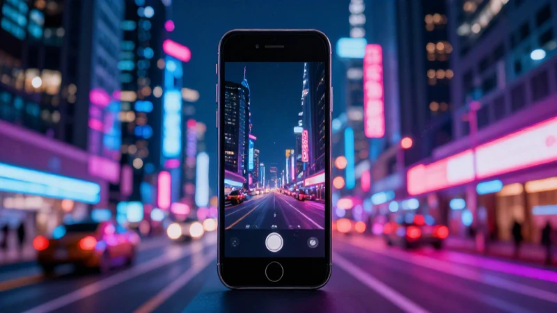 Ciudad futurista irradia luz neón desde el iPhone