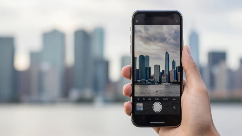 iPhone con fondo difuminado de ciudad