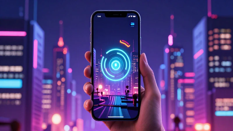 Teléfono muestra señal con ciudad neón