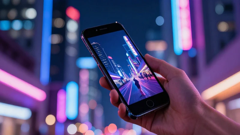 Smartphone moderno con luces neón vibrantes