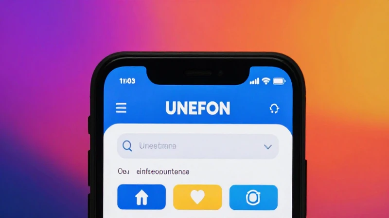 Smartphone con interfaz UNEFON y fondo difuminado