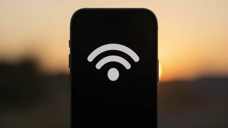 iPhone iluminado al atardecer con señal
