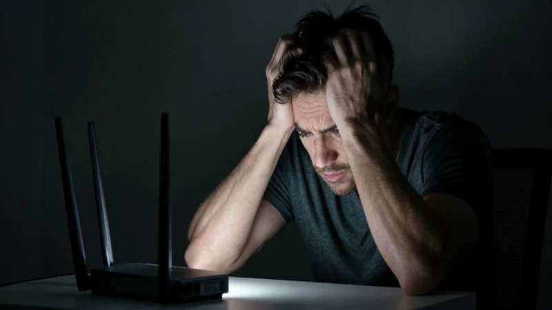 Frustración frente a un router roto