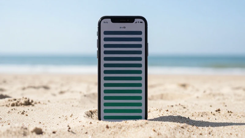 Teléfono muestra señal en la playa soleada