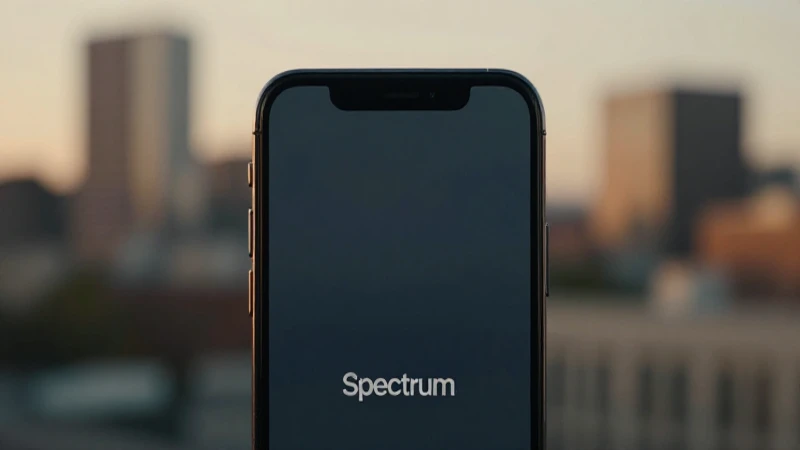 iPhone con Spectrum, fondo urbano cálido