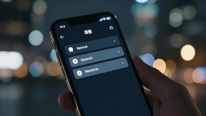 Pantalla de móvil, ajustes de red enfocados