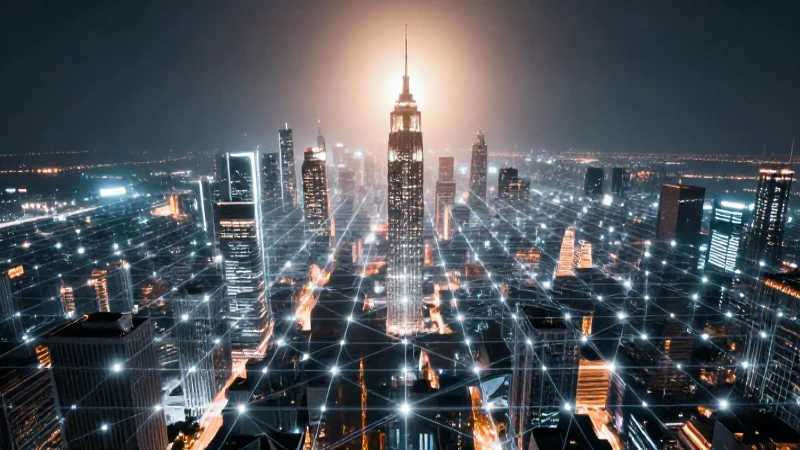 Ciudad futurista iluminada con red brillante