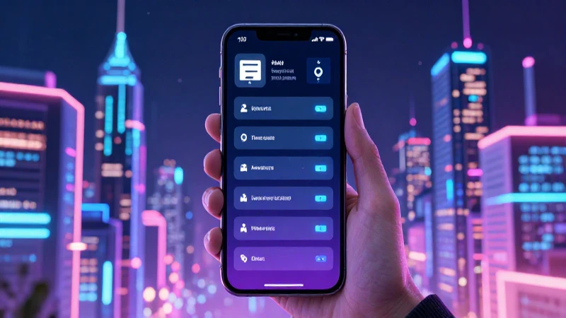 Teléfono muestra redes, fondo urbano futurista