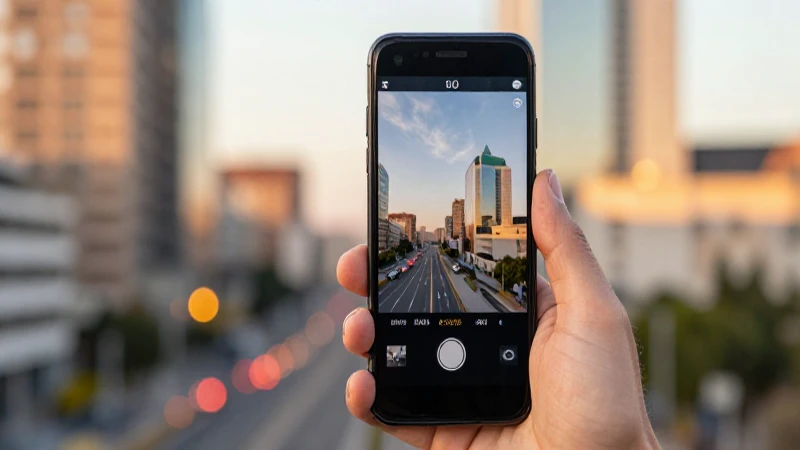 Smartphone Android con ciudad borrosa cálida