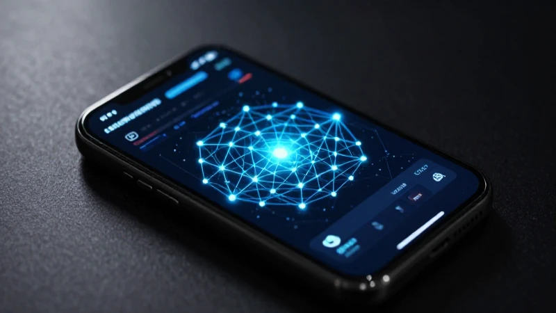 Smartphone muestra red brillante e información tecnológica