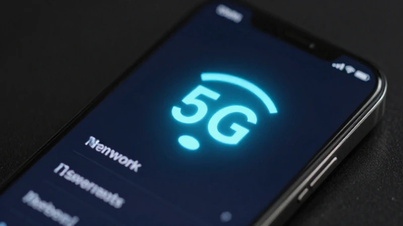 Teléfono muestra red 5G con iluminación suave