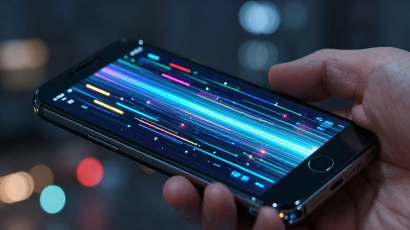 Smartphone muestra datos futuristas con colores vibrantes