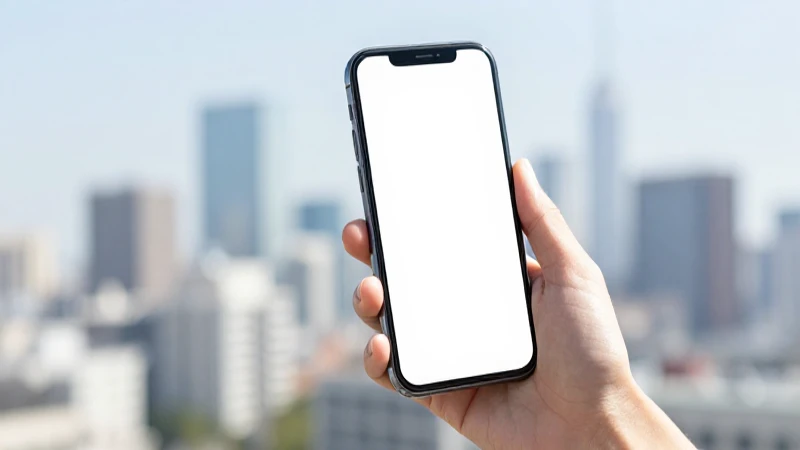 Teléfono móvil moderno sobre fondo urbano brillante