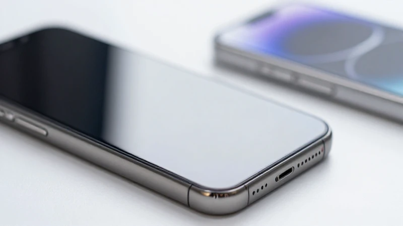 iPhone enfocado, fondo tecnológico suavemente difuso