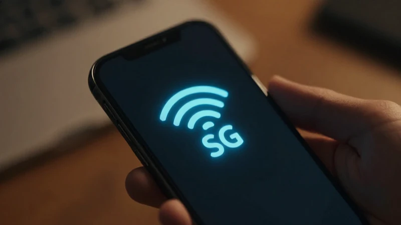 Pantalla brillante muestra señal 5G cinematográfica